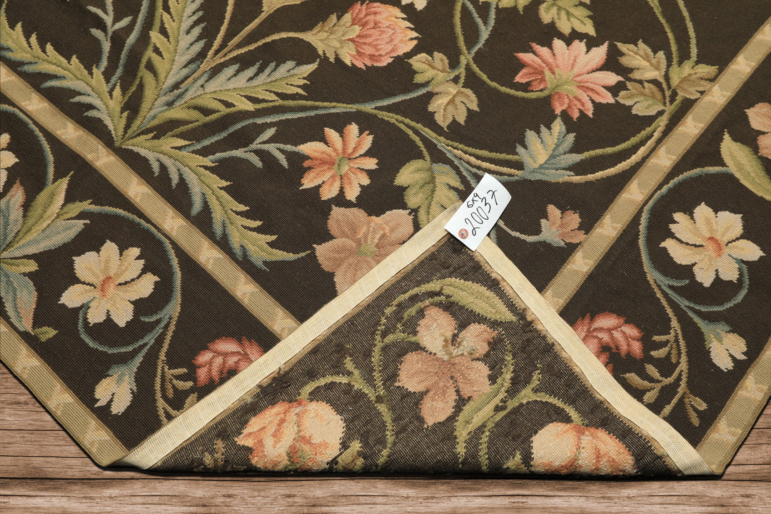 6x9 Brown, Green, Blush Color Hand Woven Needlepoint Wool Traditional Oriental Rug