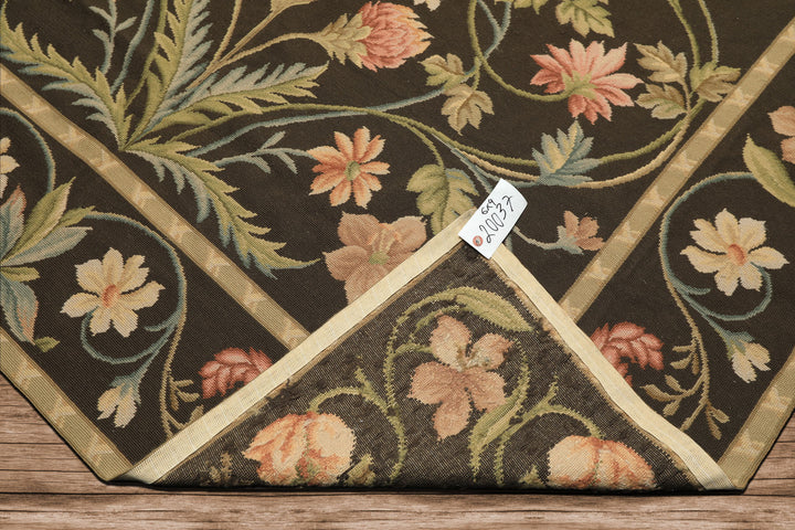 6x9 Brown, Green, Blush Color Hand Woven Needlepoint Wool Traditional Oriental Rug