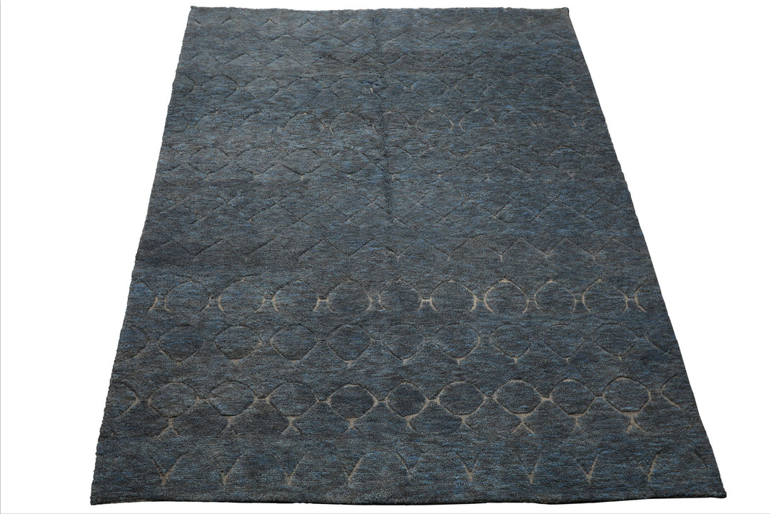 8x10 Gray, Denim, Color Hand Knotted Moroccan Wool Modern & Contemporary Oriental Rug