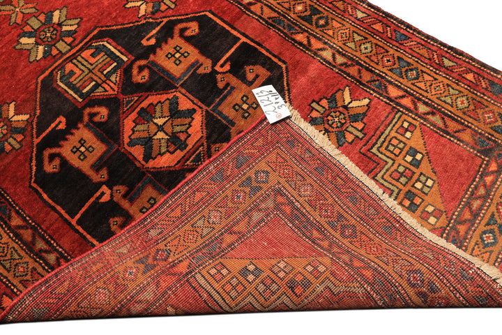 Runner Rust, Gold, Charcoal Color Hand Knotted Kurdish Hamadan Wool Traditional Oriental Rug