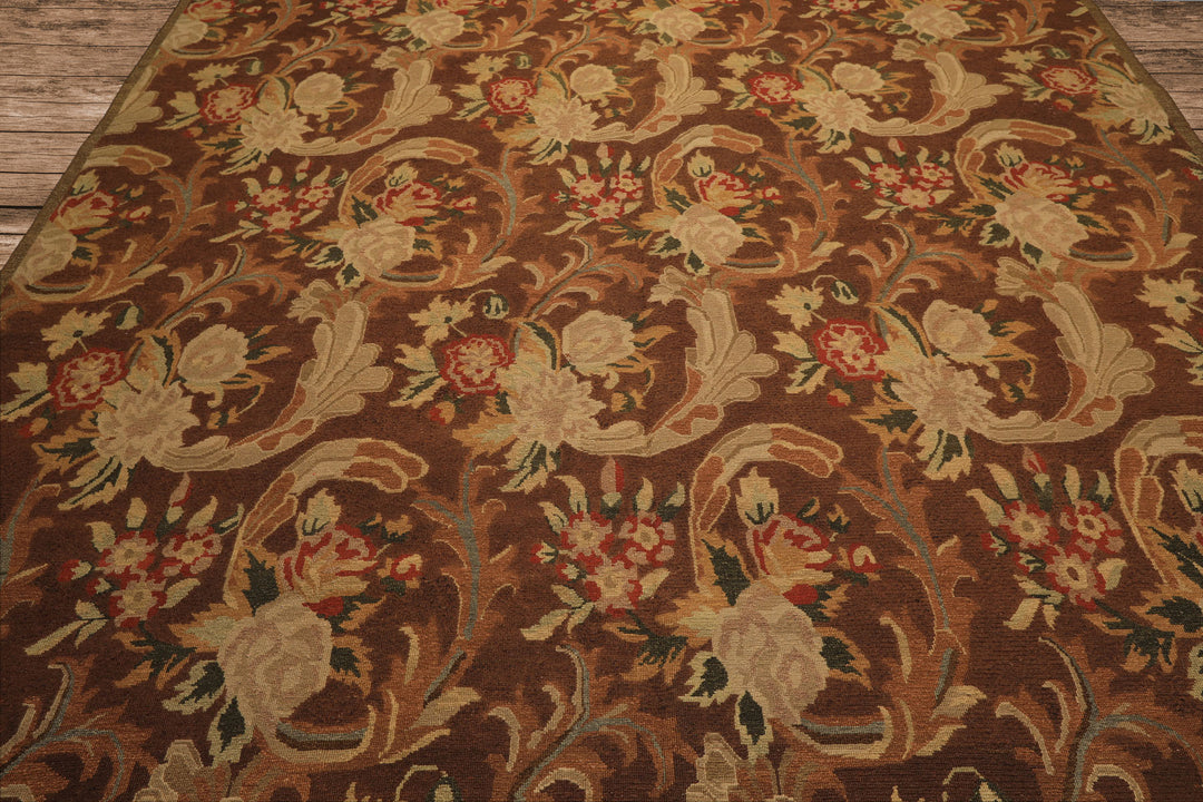 9x12 Brown, Burnt, Orange Color Hand Knotted Nourison Nourmak Soumak Wool Arts & Crafts Oriental Rug