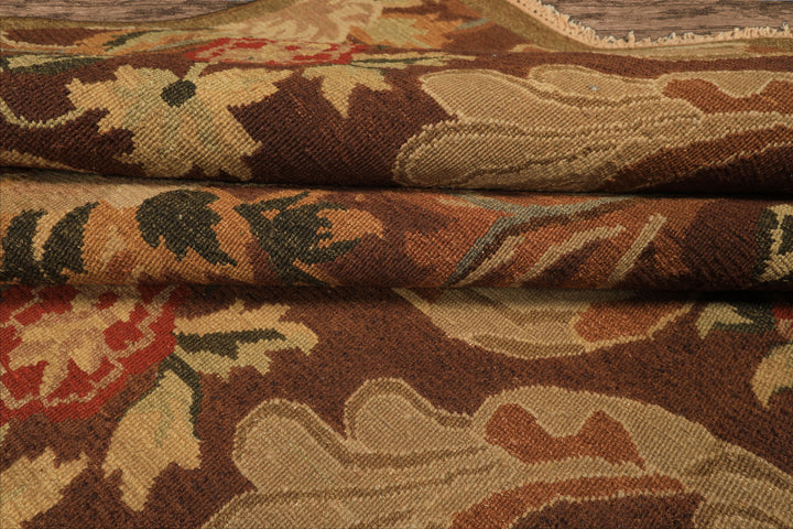 9x12 Brown, Burnt, Orange Color Hand Knotted Nourison Nourmak Soumak Wool Arts & Crafts Oriental Rug