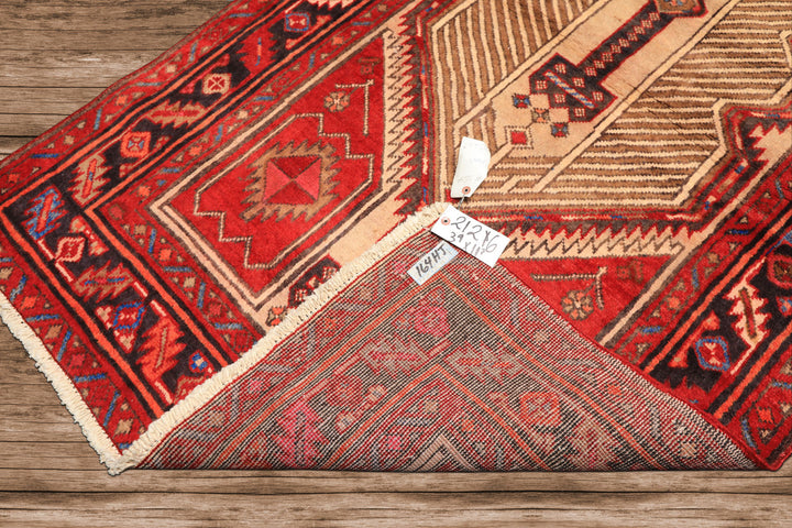 Runner Beige, Red, Rose Color Hand Knotted Heriz Wool Traditional Oriental Rug