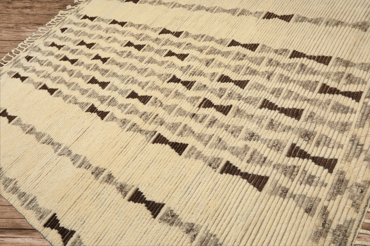8x10 Ivory, Taupe, Chocolate Color Hand Knotted Moroccan Wool Modern & Contemporary Oriental Rug