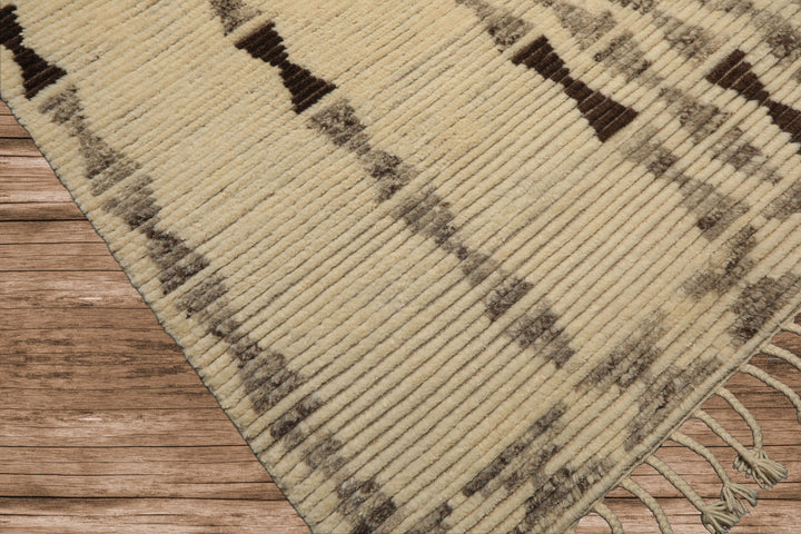 8x10 Ivory, Taupe, Chocolate Color Hand Knotted Moroccan Wool Modern & Contemporary Oriental Rug