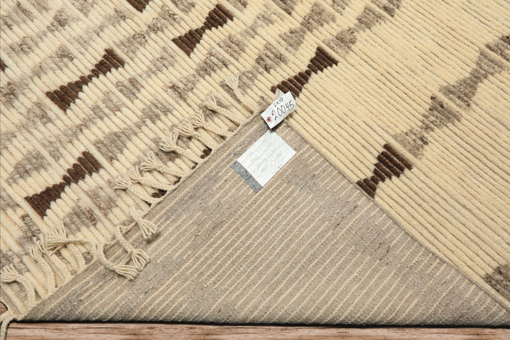 8x10 Ivory, Taupe, Chocolate Color Hand Knotted Moroccan Wool Modern & Contemporary Oriental Rug