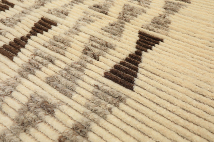 8x10 Ivory, Taupe, Chocolate Color Hand Knotted Moroccan Wool Modern & Contemporary Oriental Rug
