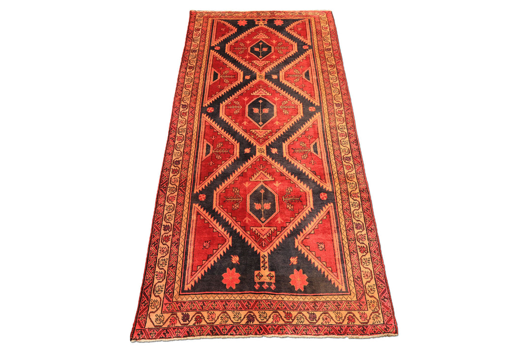Runner Rust, Charcoal, Rose Color Hand Knotted Bakshaish Wool Traditional Oriental Rug