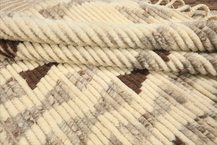 8x10 Ivory, Taupe, Chocolate Color Hand Knotted Moroccan Wool Modern & Contemporary Oriental Rug