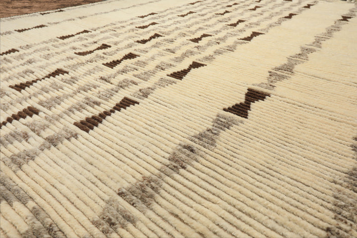 8x10 Ivory, Taupe, Chocolate Color Hand Knotted Moroccan Wool Modern & Contemporary Oriental Rug