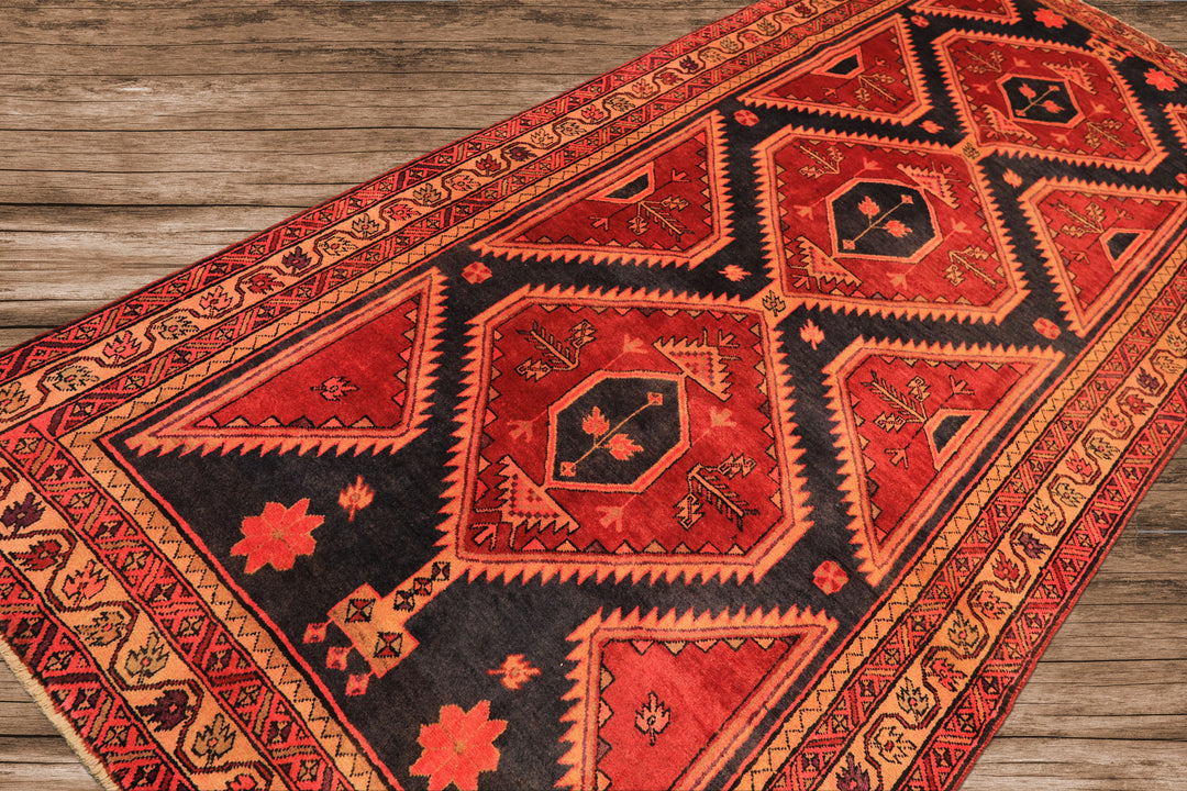 Runner Rust, Charcoal, Rose Color Hand Knotted Bakshaish Wool Traditional Oriental Rug