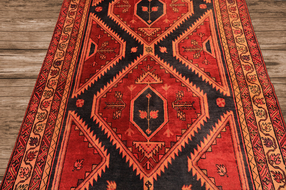 Runner Rust, Charcoal, Rose Color Hand Knotted Bakshaish Wool Traditional Oriental Rug