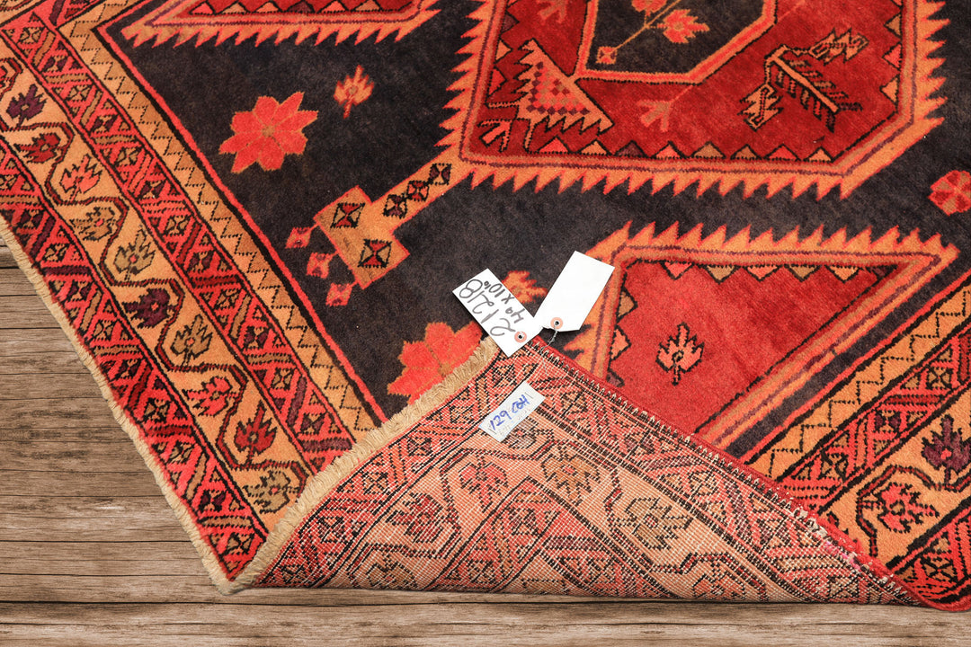 Runner Rust, Charcoal, Rose Color Hand Knotted Bakshaish Wool Traditional Oriental Rug