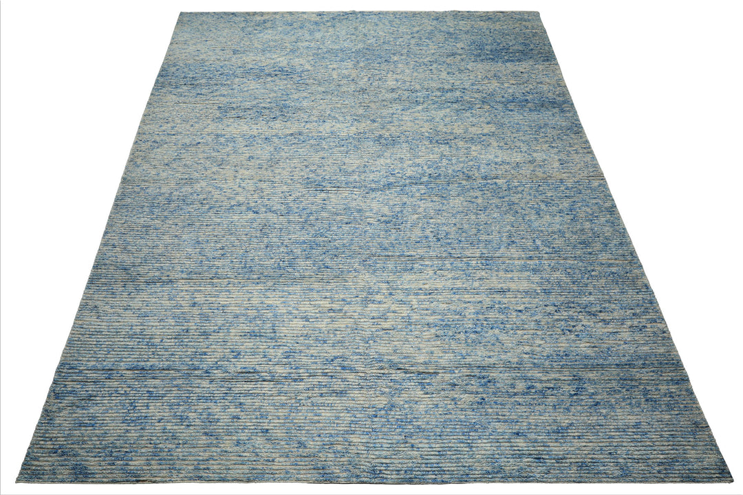 10x14 Blue, Ivory, Color Hand Knotted Moroccan Wool Modern & Contemporary Oriental Rug