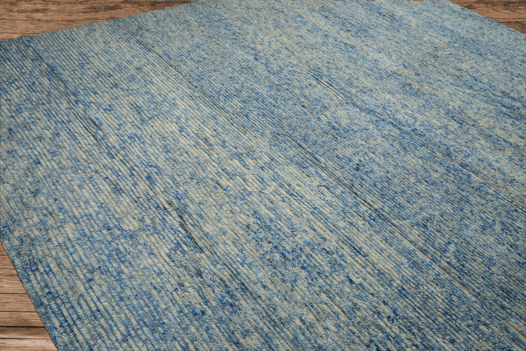 10x14 Blue, Ivory, Color Hand Knotted Moroccan Wool Modern & Contemporary Oriental Rug
