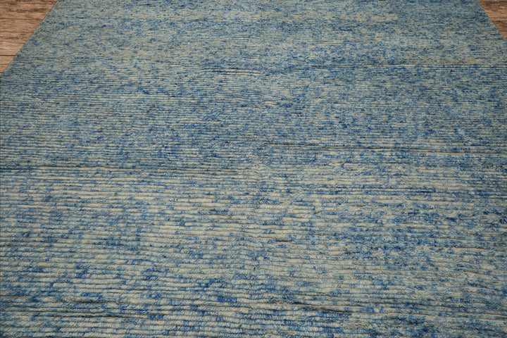 10x14 Blue, Ivory, Color Hand Knotted Moroccan Wool Modern & Contemporary Oriental Rug