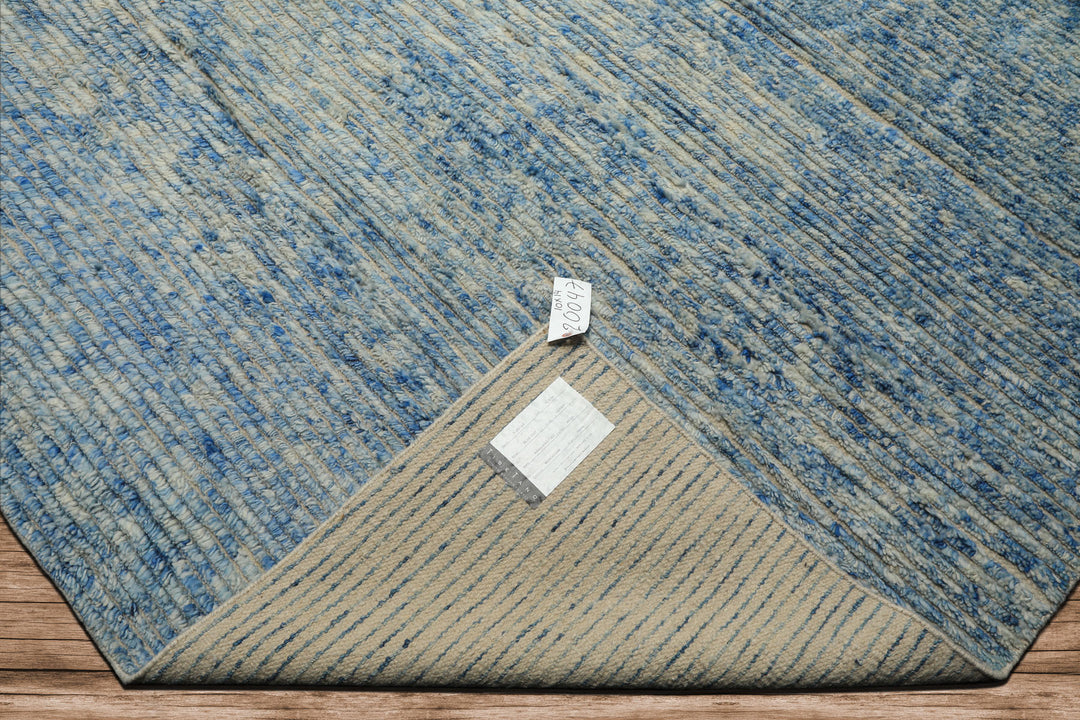 10x14 Blue, Ivory, Color Hand Knotted Moroccan Wool Modern & Contemporary Oriental Rug