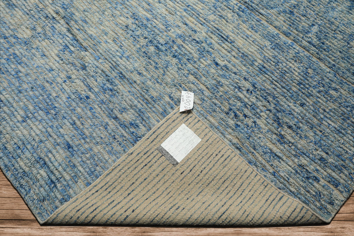 10x14 Blue, Ivory, Color Hand Knotted Moroccan Wool Modern & Contemporary Oriental Rug