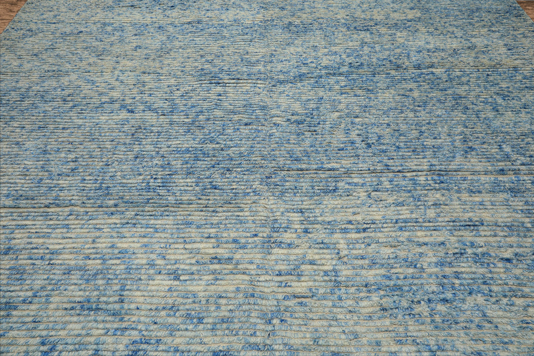 10x14 Blue, Ivory, Color Hand Knotted Moroccan Wool Modern & Contemporary Oriental Rug