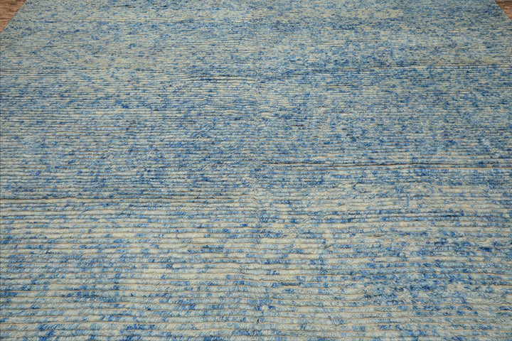 10x14 Blue, Ivory, Color Hand Knotted Moroccan Wool Modern & Contemporary Oriental Rug
