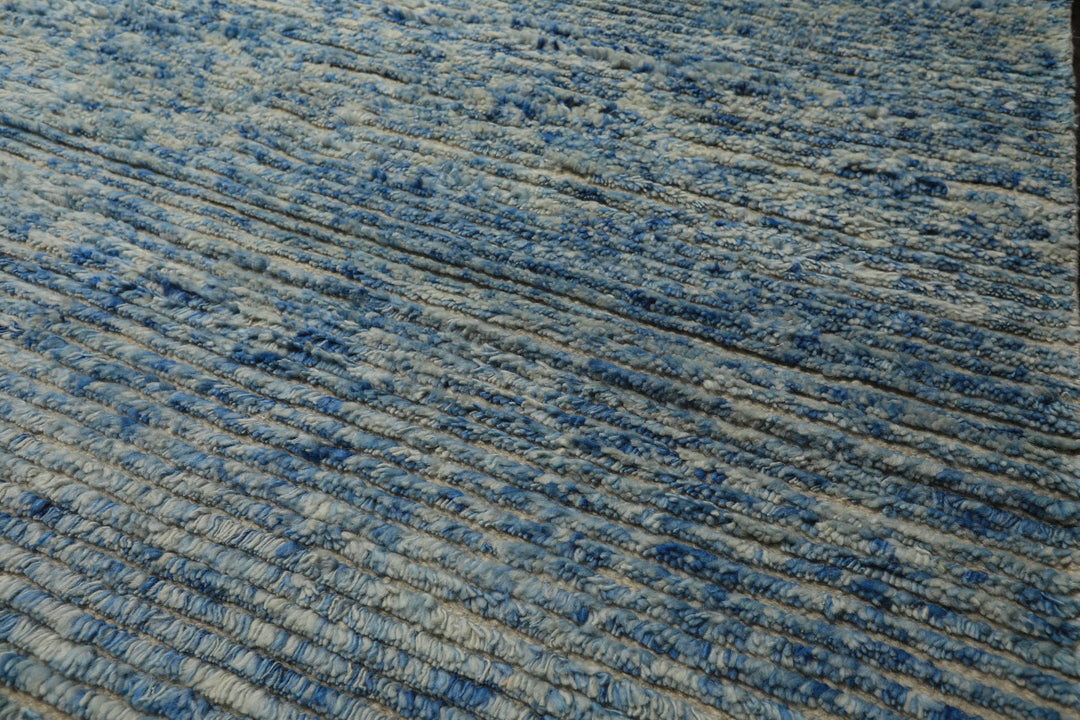 10x14 Blue, Ivory, Color Hand Knotted Moroccan Wool Modern & Contemporary Oriental Rug