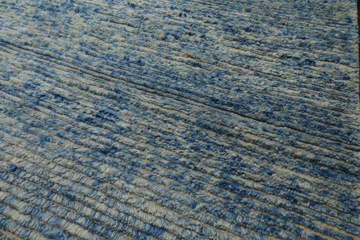 10x14 Blue, Ivory, Color Hand Knotted Moroccan Wool Modern & Contemporary Oriental Rug
