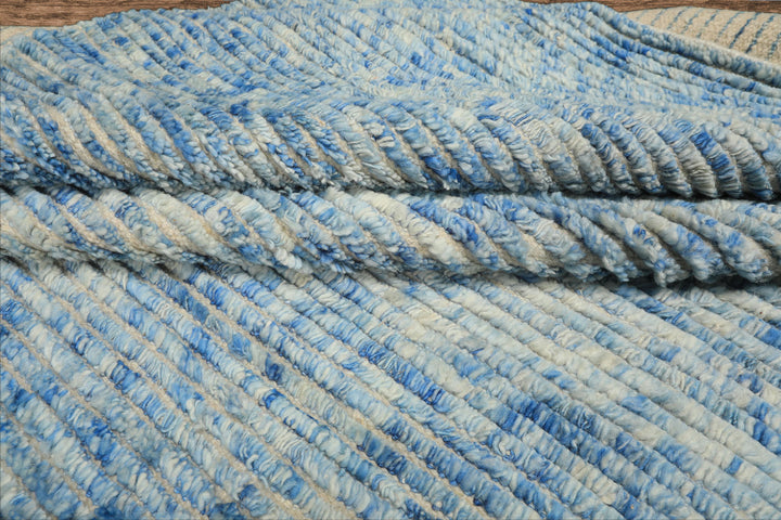 10x14 Blue, Ivory, Color Hand Knotted Moroccan Wool Modern & Contemporary Oriental Rug