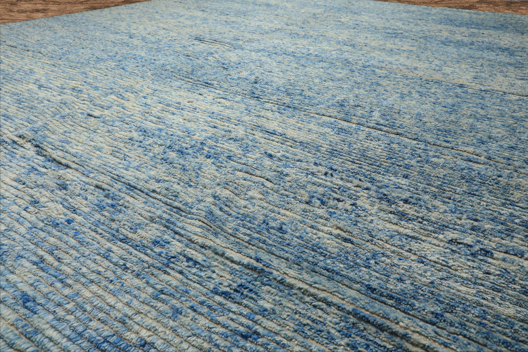 10x14 Blue, Ivory, Color Hand Knotted Moroccan Wool Modern & Contemporary Oriental Rug