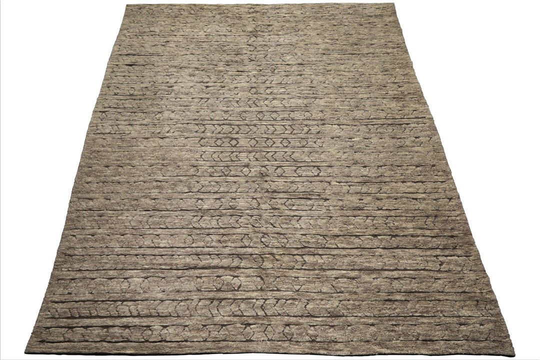 10x14 Ivory, Mocha, Color Hand Knotted Moroccan Wool Modern & Contemporary Oriental Rug