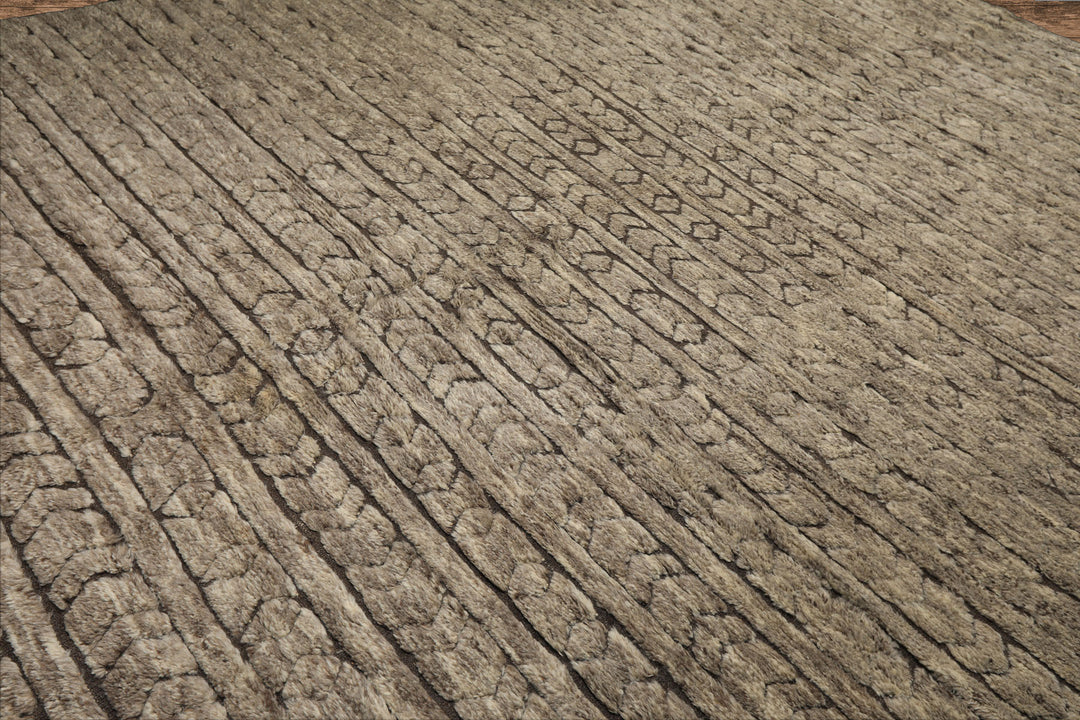 10x14 Ivory, Mocha, Color Hand Knotted Moroccan Wool Modern & Contemporary Oriental Rug