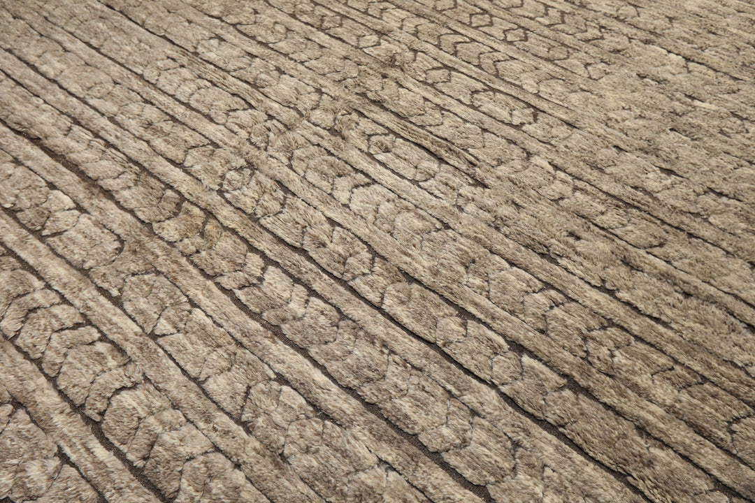 10x14 Ivory, Mocha, Color Hand Knotted Moroccan Wool Modern & Contemporary Oriental Rug