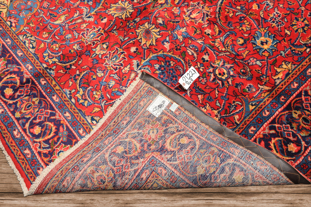 7x11 Red, Navy, Gold Color Hand Knotted Sarouk Wool Traditional Oriental Rug