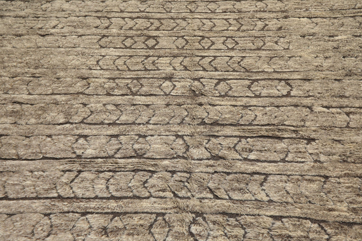 10x14 Ivory, Mocha, Color Hand Knotted Moroccan Wool Modern & Contemporary Oriental Rug