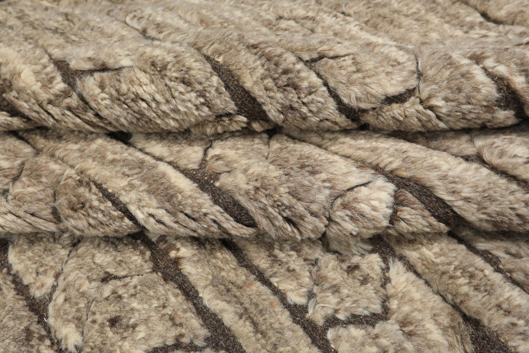 10x14 Ivory, Mocha, Color Hand Knotted Moroccan Wool Modern & Contemporary Oriental Rug