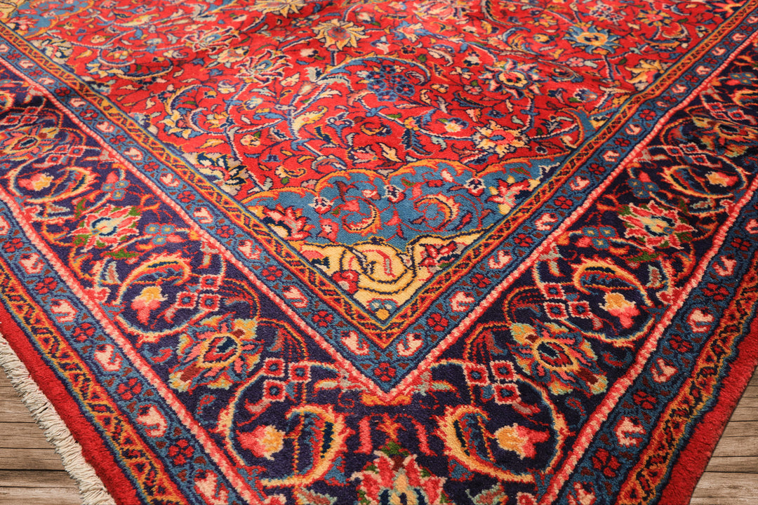 7x11 Red, Navy, Gold Color Hand Knotted Sarouk Wool Traditional Oriental Rug