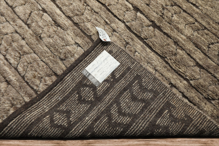 10x14 Ivory, Mocha, Color Hand Knotted Moroccan Wool Modern & Contemporary Oriental Rug