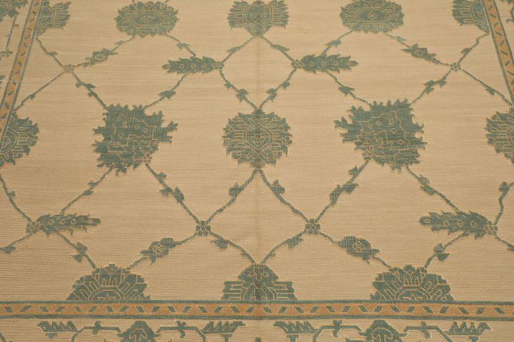 8x10 Ivory, Aqua, Light Gold Color Hand Knotted Nourison Nourmak Soumak Wool & Silk Transitional Oriental Rug