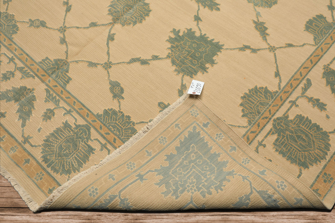 8x10 Ivory, Aqua, Light Gold Color Hand Knotted Nourison Nourmak Soumak Wool & Silk Transitional Oriental Rug