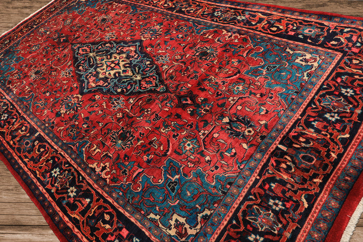 7x12 Wine, Navy, Turquoise Color Hand Knotted Tabriz Wool Traditional Oriental Rug