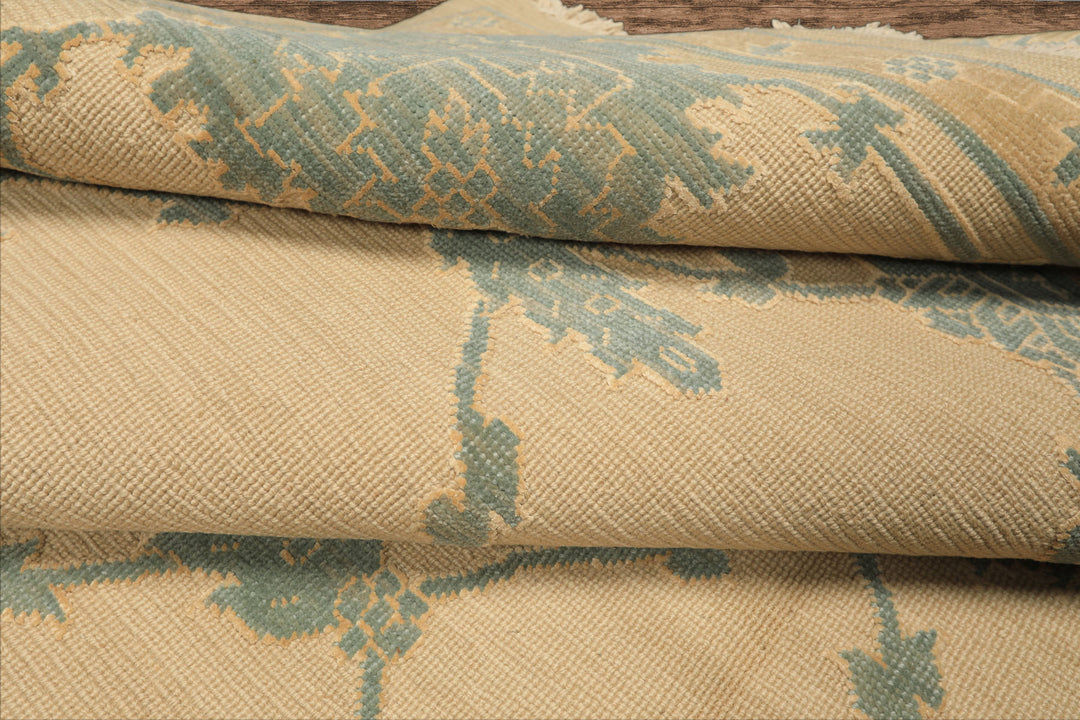 8x10 Ivory, Aqua, Light Gold Color Hand Knotted Nourison Nourmak Soumak Wool & Silk Transitional Oriental Rug