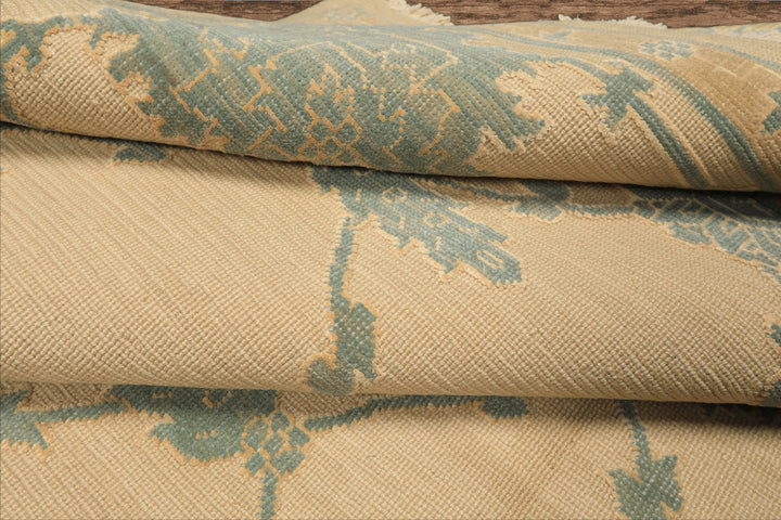 8x10 Ivory, Aqua, Light Gold Color Hand Knotted Nourison Nourmak Soumak Wool & Silk Transitional Oriental Rug