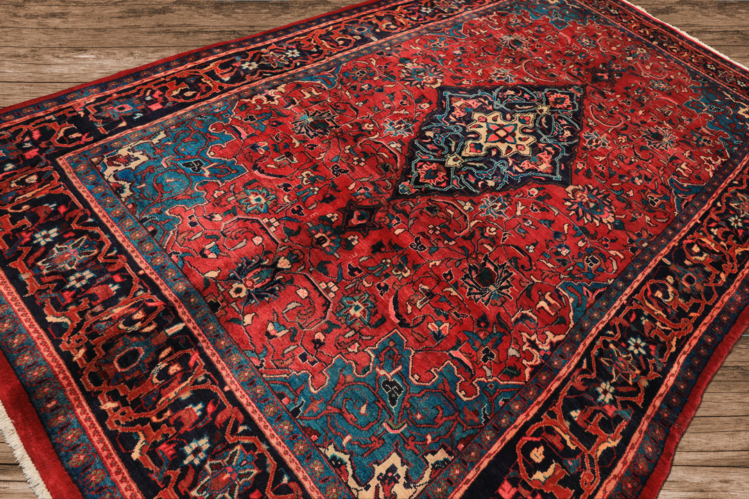 7x12 Wine, Navy, Turquoise Color Hand Knotted Tabriz Wool Traditional Oriental Rug