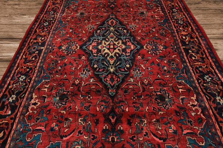 7x12 Wine, Navy, Turquoise Color Hand Knotted Tabriz Wool Traditional Oriental Rug