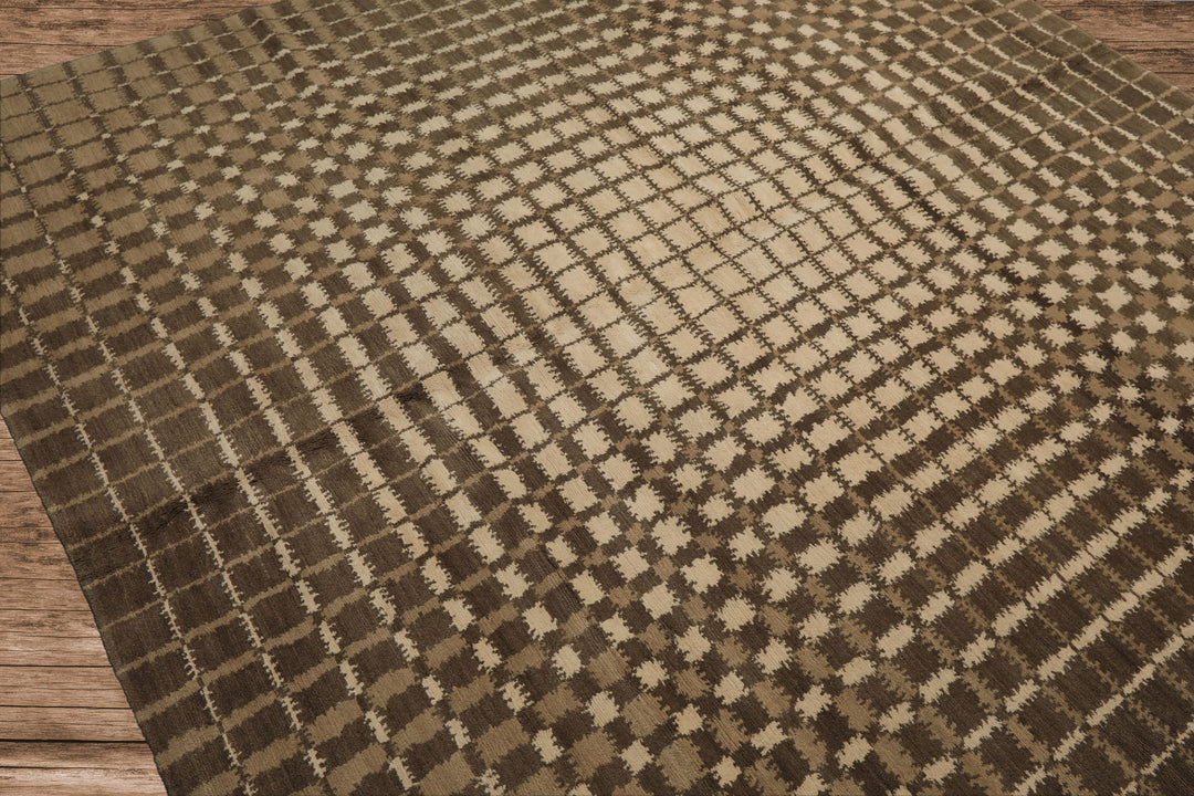 7x8 Ivory, Moss, Brown Color Hand Knotted Tibetan Wool Modern & Contemporary Oriental Rug