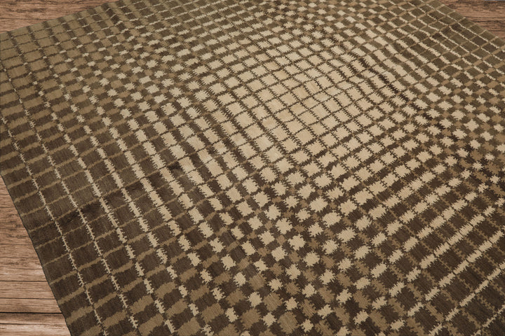 7x8 Ivory, Moss, Brown Color Hand Knotted Tibetan Wool Modern & Contemporary Oriental Rug