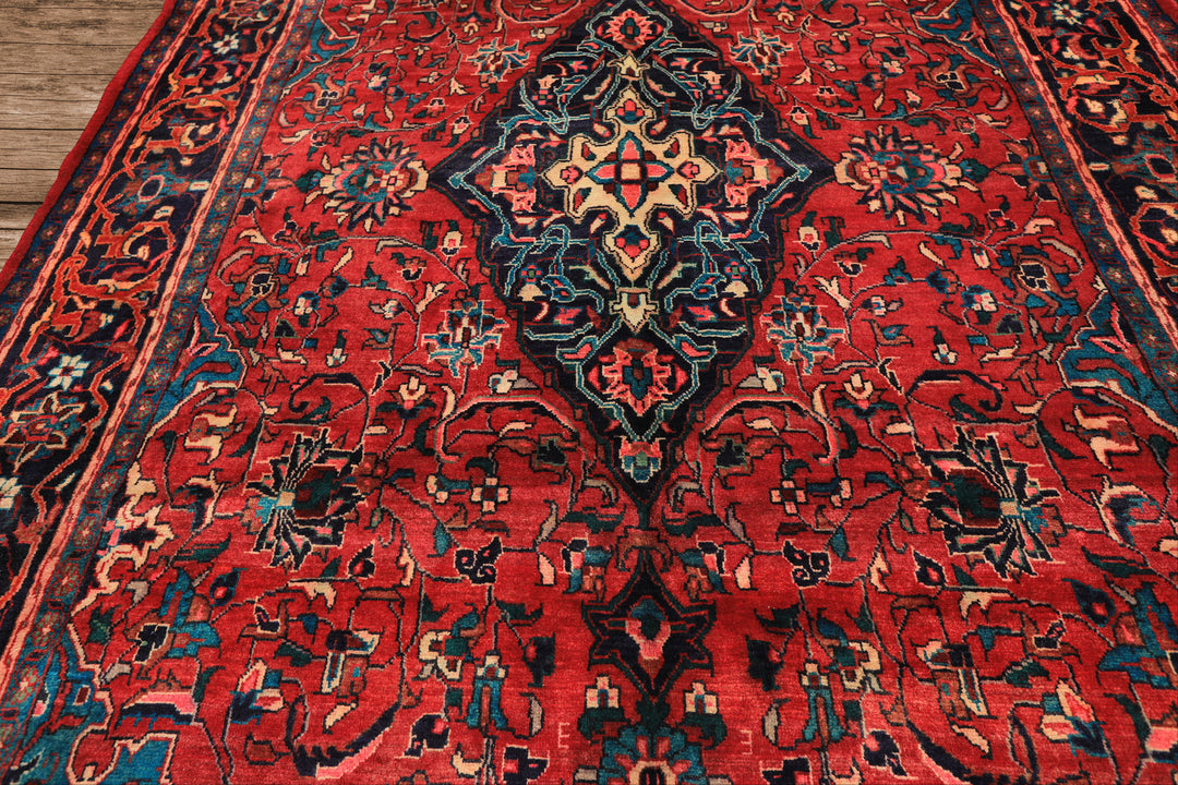 7x12 Wine, Navy, Turquoise Color Hand Knotted Tabriz Wool Traditional Oriental Rug