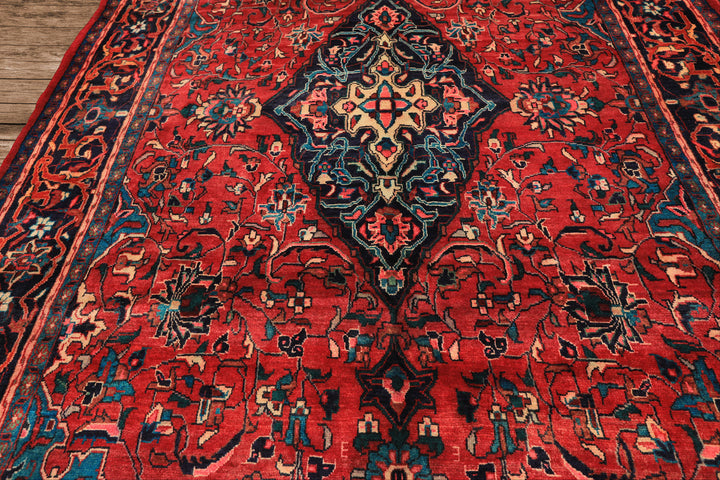 7x12 Wine, Navy, Turquoise Color Hand Knotted Tabriz Wool Traditional Oriental Rug