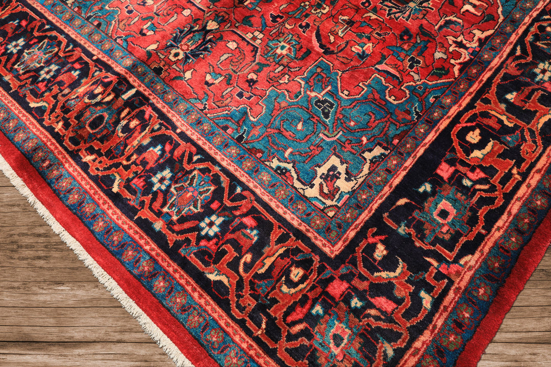 7x12 Wine, Navy, Turquoise Color Hand Knotted Tabriz Wool Traditional Oriental Rug