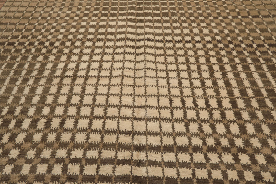 7x8 Ivory, Moss, Brown Color Hand Knotted Tibetan Wool Modern & Contemporary Oriental Rug