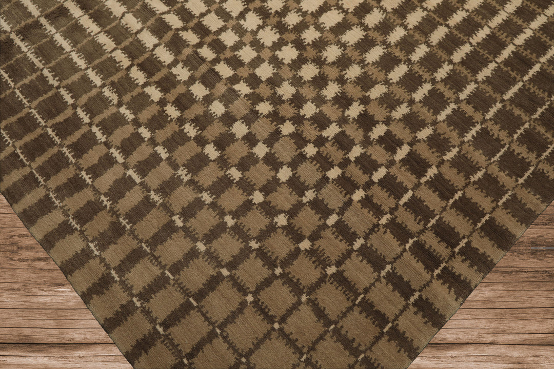 7x8 Ivory, Moss, Brown Color Hand Knotted Tibetan Wool Modern & Contemporary Oriental Rug